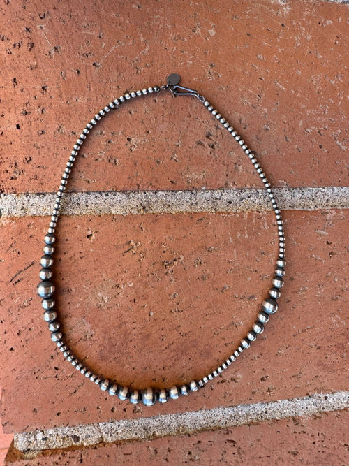 Handcrafted Sterling Silver Pearl Beaded 3-8mm Necklace