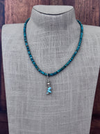 Handmade Sterling Silver & Hubei Turquoise Beaded Necklace with Charm 18.5" by Roaming Buffalo