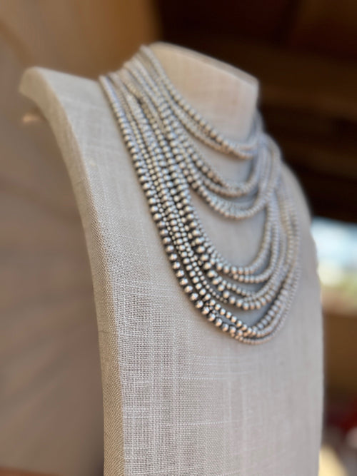 Handcrafted Sterling Silver 3 Strand Beaded 3-8mm Necklace