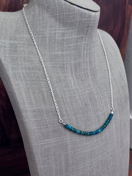 Handmade Sterling Silver & Hubei Turquoise Beaded Chain Necklace 22" by Roaming Buffalo