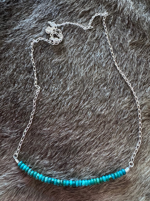 Handmade Sterling Silver & Hubei Turquoise Beaded Chain Necklace 22" by Roaming Buffalo