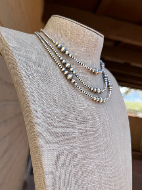 Handcrafted Sterling Silver Pearl Beaded 3-6mm Necklace
