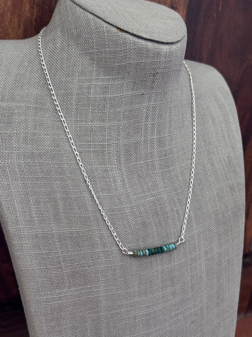Handmade Sterling Silver & Hubei, Lone Mountain Turquoise Beaded Chain Necklace 20" by Roaming Buffalo