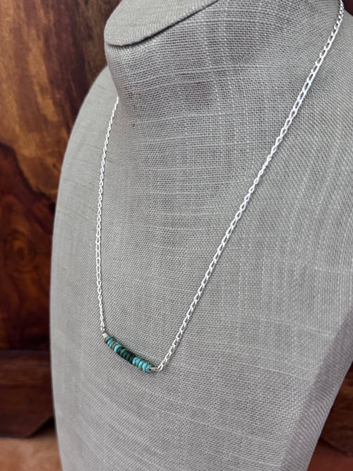 Handmade Sterling Silver & Hubei, Lone Mountain Turquoise Beaded Chain Necklace 20" by Roaming Buffalo