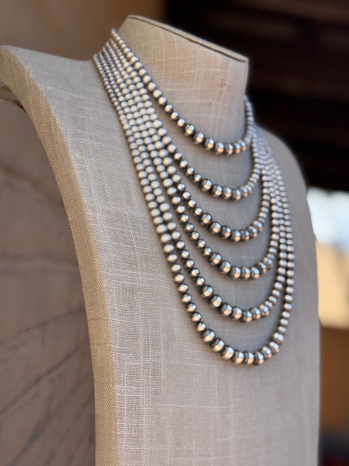 Handcrafted Sterling Silver Pearl 3-8mm Beaded Necklace