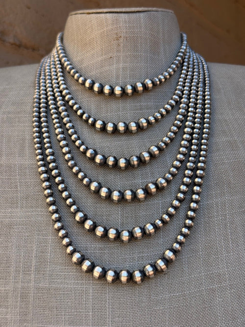 Handcrafted Sterling Silver Pearl 3-8mm Beaded Necklace