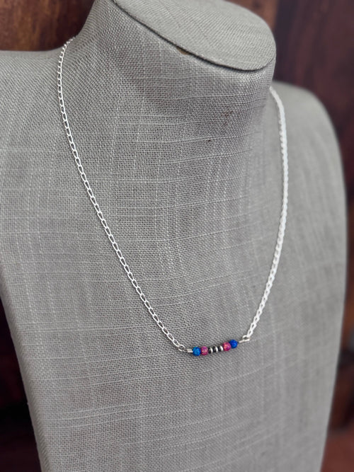 Handmade Sterling Silver Blue Opal, Pink Opal & Pearl Beaded Chain Necklace 19.5" by Roaming Buffalo
