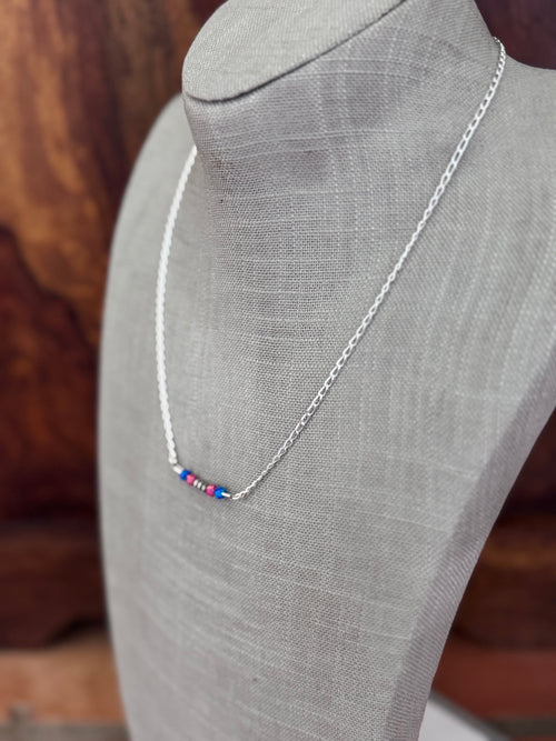Handmade Sterling Silver Blue Opal, Pink Opal & Pearl Beaded Chain Necklace 19.5" by Roaming Buffalo