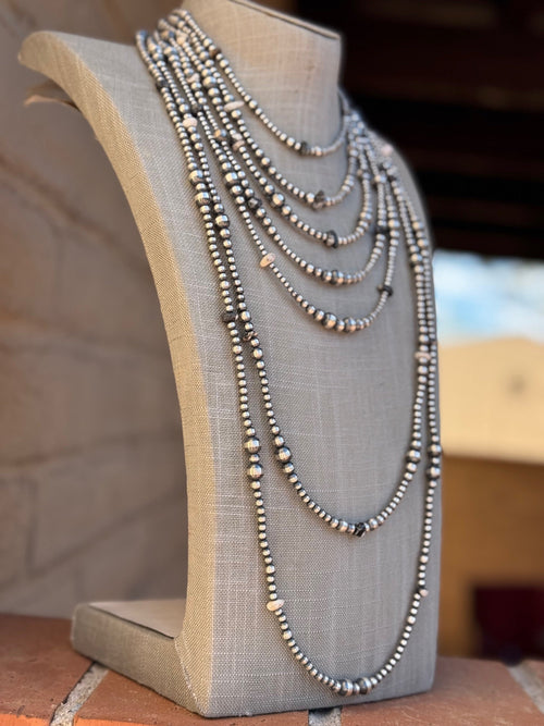 Handcrafted Sterling Silver & White Buffalo 3-8mm Beaded Necklace 18"