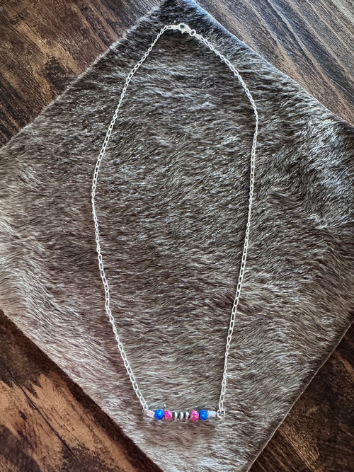 Handmade Sterling Silver Blue Opal, Pink Opal & Pearl Beaded Chain Necklace 19.5" by Roaming Buffalo