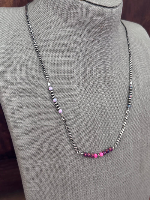 Handmade Sterling Silver Mixed Opal & Pearl Beaded Chain Necklace 21.5" by Roaming Buffalo