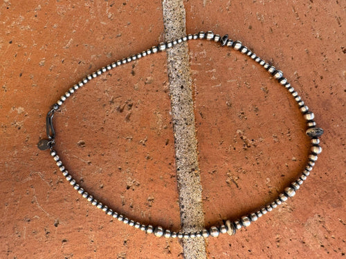 Handcrafted Sterling Silver & White Buffalo 3-8mm Beaded Necklace 18"