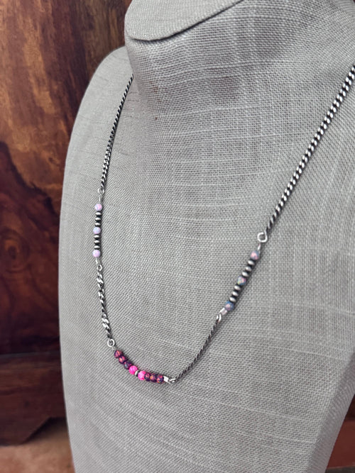Handmade Sterling Silver Mixed Opal & Pearl Beaded Chain Necklace 21.5" by Roaming Buffalo