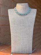 Handcrafted Kingman Turquoise & Sterling Silver 4mm Beaded Necklace 16"