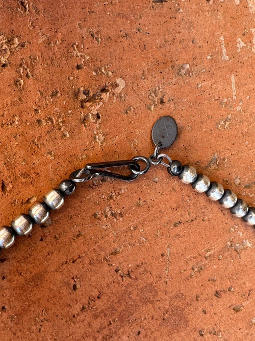 Handcrafted Kingman Turquoise & Sterling Silver 4mm Beaded Necklace 16"