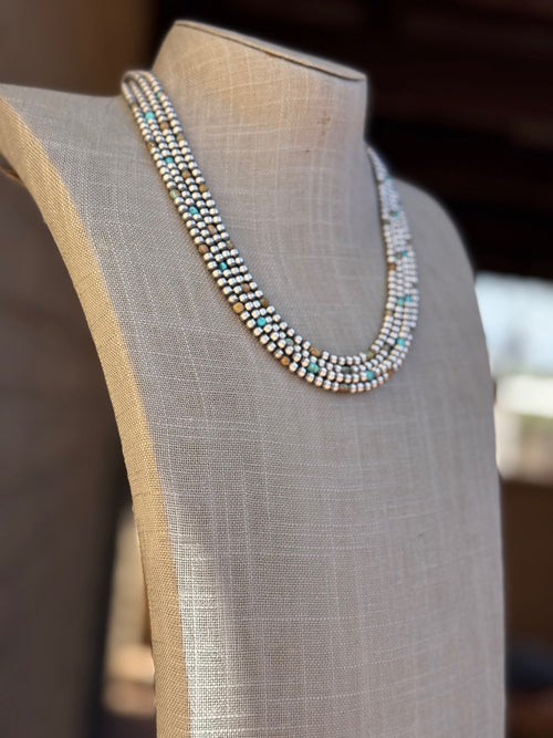 Handcrafted Kingman Turquoise & Sterling Silver 4mm Beaded Necklace 20"