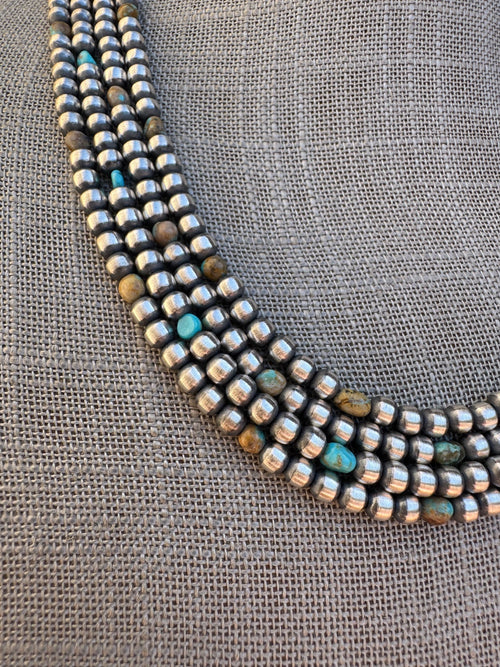 Handcrafted Kingman Turquoise & Sterling Silver 4mm Beaded Necklace 20"