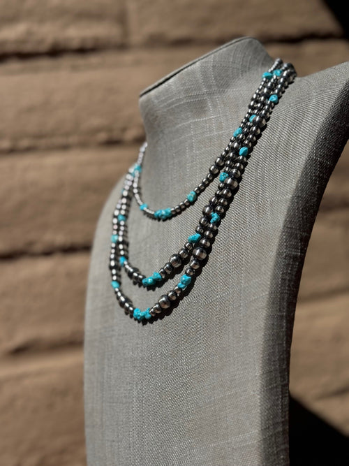 Handcrafted Turquoise And Sterling Silver 4-8mm Beaded Necklace