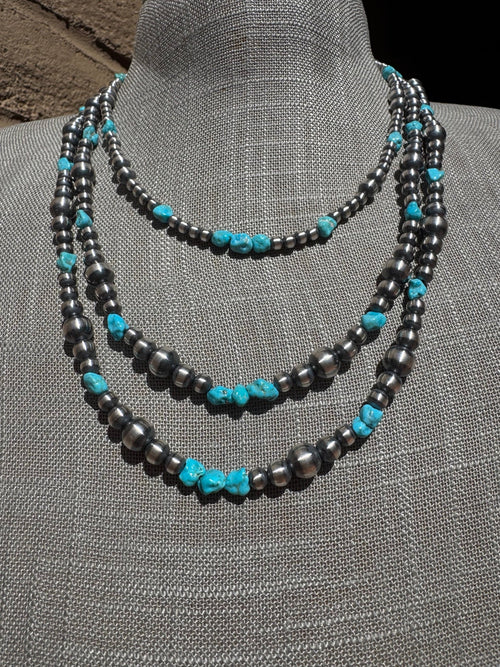 Handcrafted Turquoise And Sterling Silver 4-8mm Beaded Necklace