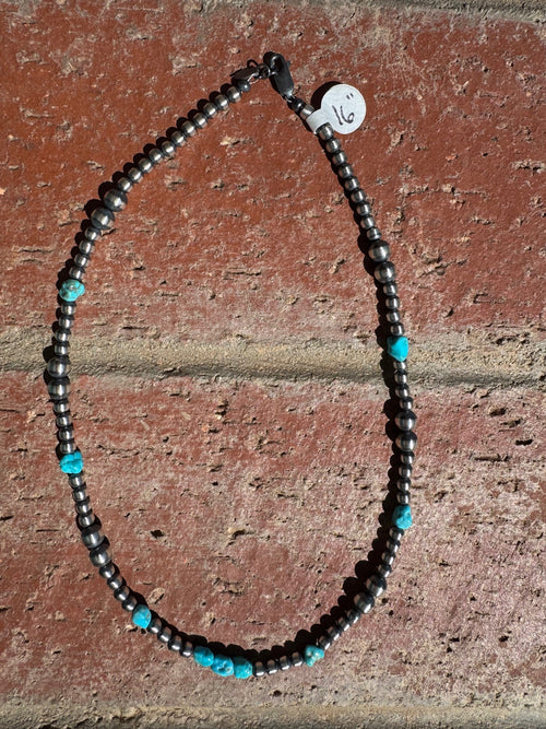 Handcrafted Turquoise And Sterling Silver 4-8mm Beaded Necklace
