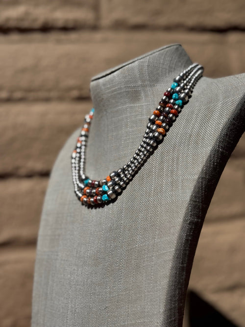 Sterling Silver & Multi Stone Beaded 4-6mm Necklace 18"