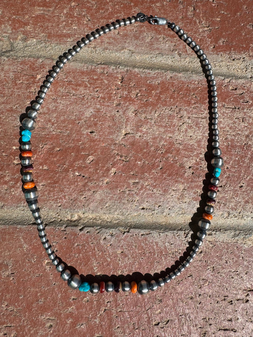 Sterling Silver & Multi Stone Beaded 4-6mm Necklace 18"