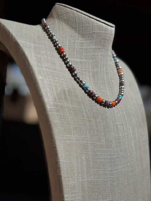 Handcrafted Sterling Silver & Multi Stone 4-6mm Beaded Necklace 18"