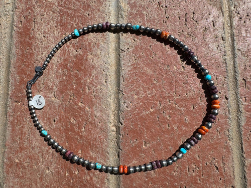 Handcrafted Sterling Silver & Multi Stone 4-6mm Beaded Necklace 18"