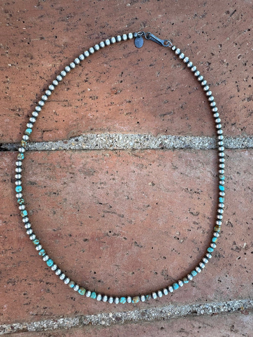 Handcrafted Kingman Turquoise & Sterling Silver 4mm Beaded Necklace 18"