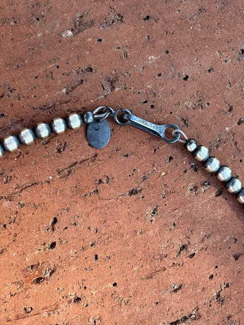 Handcrafted Kingman Turquoise & Sterling Silver 4mm Beaded Necklace 18"