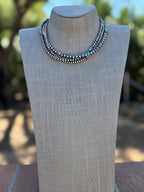 Handcrafted Multi Stone & Sterling Silver 3 Strand Beaded 3-8mm Necklace 16"