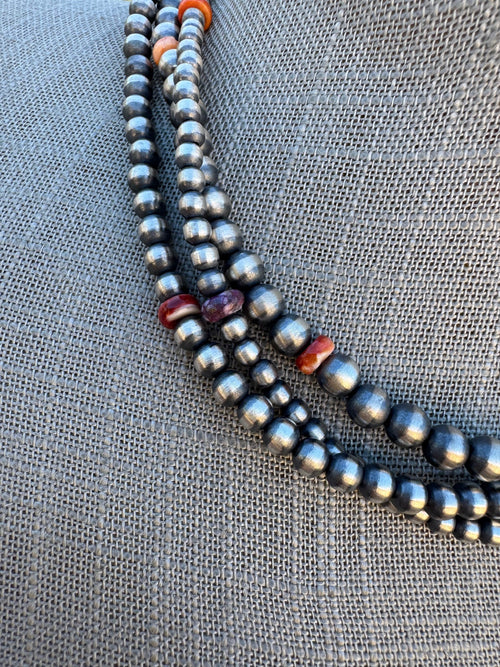 Handcrafted Multi Stone & Sterling Silver 3 Strand Beaded 3-8mm Necklace 16"