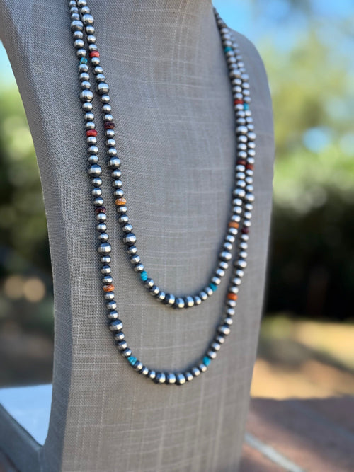 Sterling Silver & Multi Stone Beaded 5-8mm Necklace 30"