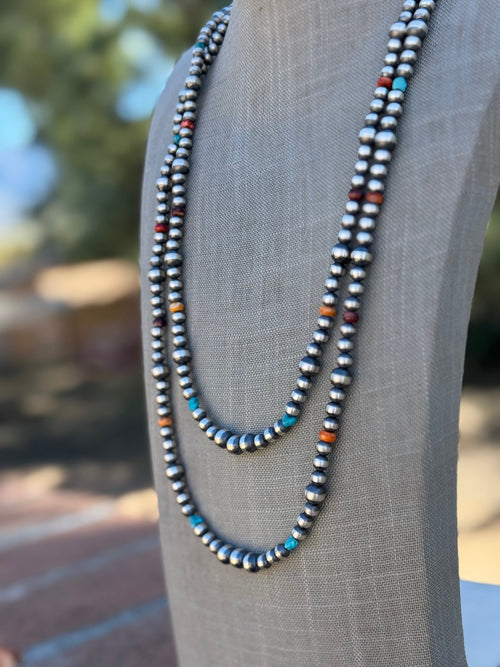 Sterling Silver & Multi Stone Beaded 5-8mm Necklace 30"