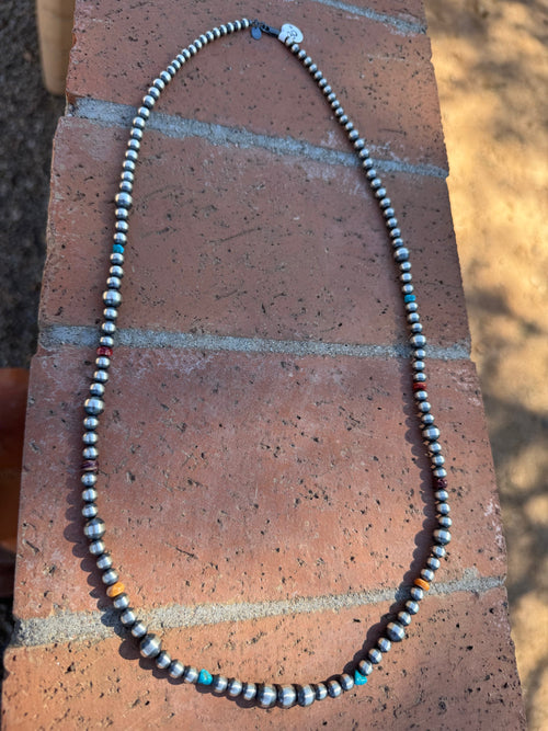 Sterling Silver & Multi Stone Beaded 5-8mm Necklace 30"