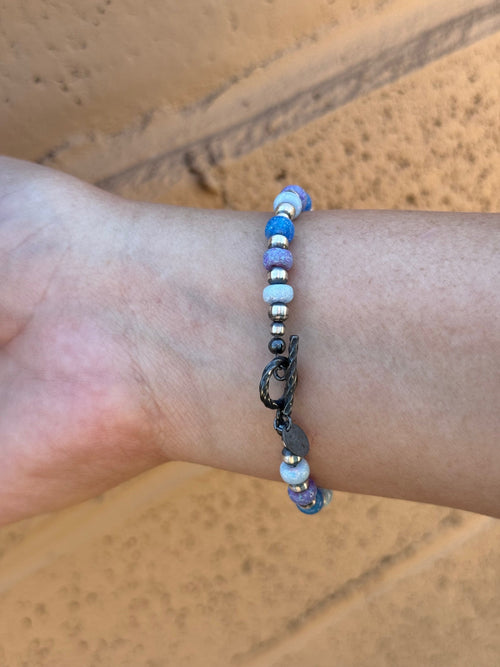 Handcrafted Blue Opal Beaded 3-6mm Bracelet 7"