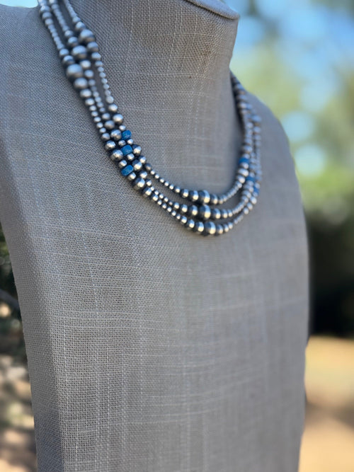 Handcrafted Blue Opal & Sterling Silver Beaded 3-6mm Necklace 18”