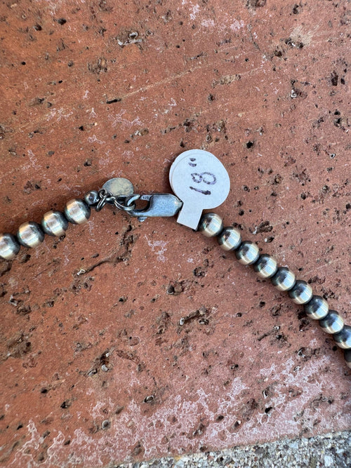 Handcrafted Kingman Turquoise & Sterling Silver 5-8mm Beaded Necklace 18"