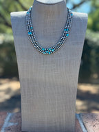 Handcrafted Kingman Turquoise & Sterling Silver 4-6mm Beaded Necklace 20"