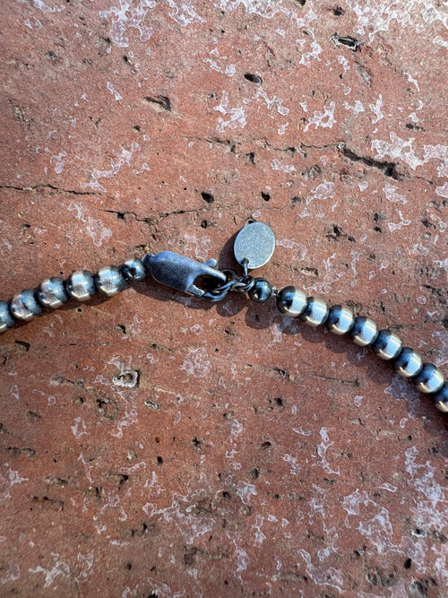 Handcrafted Kingman Turquoise & Sterling Silver 4-8mm Beaded Necklace 30"