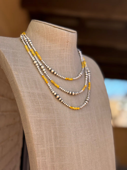 Handcrafted Sterling Silver and Palomino Turquoise Beaded 3-5mm Necklace