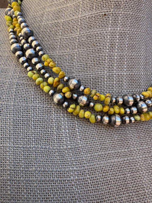 Handcrafted Sterling Silver Palomino Turquoise Beaded 3-6mm 16" Necklace