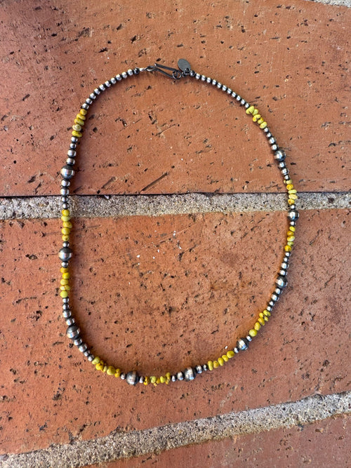 Handcrafted Sterling Silver Palomino Turquoise Beaded 3-6mm 16" Necklace