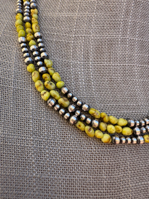 Handcrafted Sterling Silver and Palomino Turquoise Beaded 3-4mm Necklace 18"