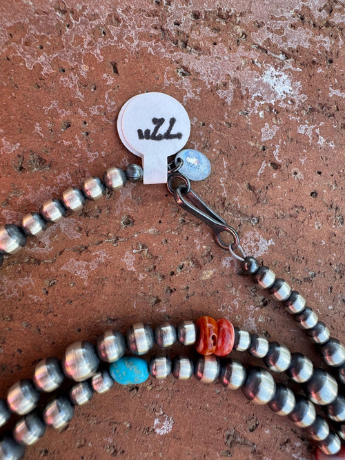 Sterling Silver & Multi Stone Beaded 4-6mm Necklace 72"