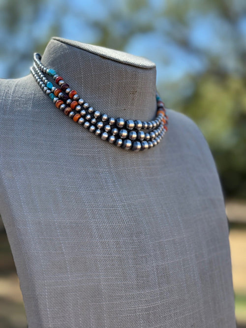 Sterling Silver & Multi Stone Beaded 4-6mm Necklace 14"