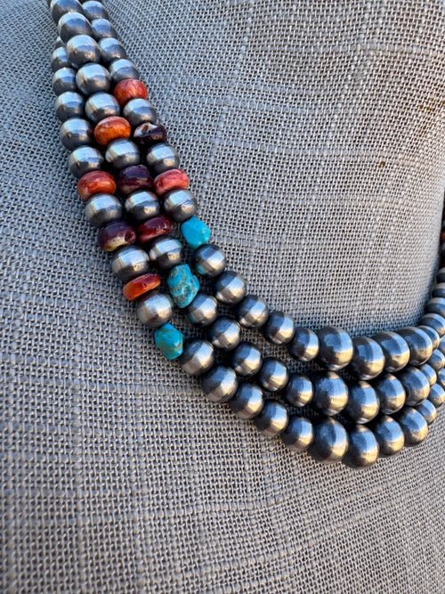 Sterling Silver & Multi Stone Beaded 4-6mm Necklace 16"