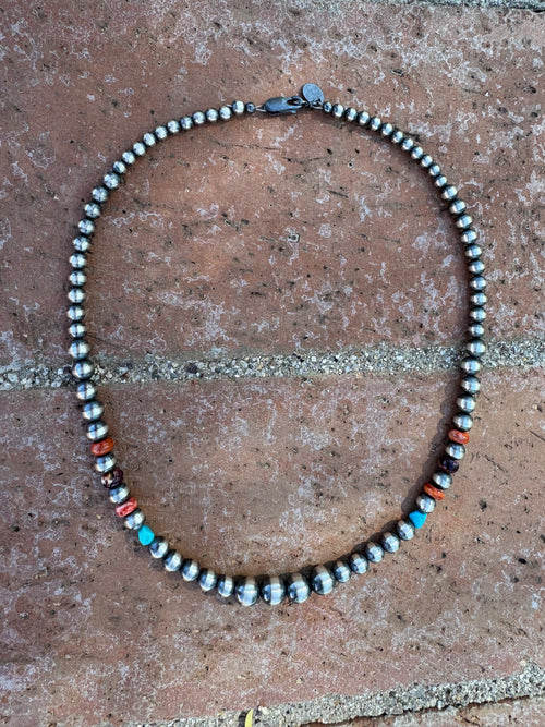 Sterling Silver & Multi Stone Beaded 4-6mm Necklace 16"