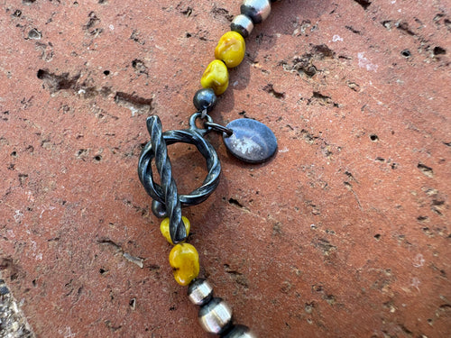 Handcrafted Sterling Silver and Palomino Turquoise Beaded 3-6mm Bracelet 7.5"