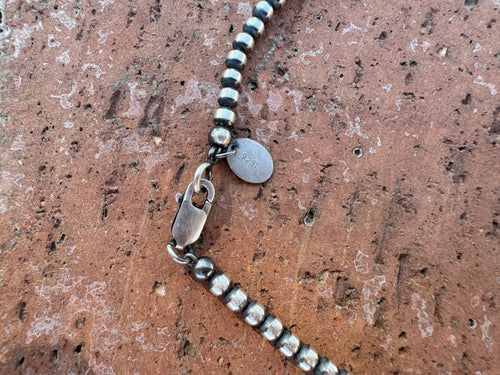 Handcrafted Pink Conch & Sterling Silver 3-6mm Beaded Necklace 24"